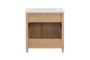 English Elm 31 Inch Cane Panel Bathroom Vanity with Solid Wood Base and Engineered Stone Top B2772S00007