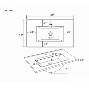 English Elm 30 Inch Vitreous Ceramic Bathroom Sink Ultra Thin Rim Single Faucet Hole White Basin B2775P510708