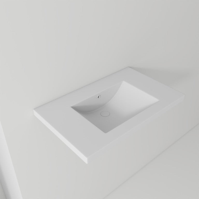 English Elm 30 Inch Vitreous Ceramic Bathroom Sink Ultra Thin Rim Rectangle Vanity Basin White B2775P510709