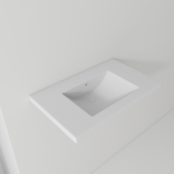 English Elm 30 Inch Vitreous Ceramic Bathroom Sink Ultra Thin Rim Rectangle Vanity Basin White B2775P510709