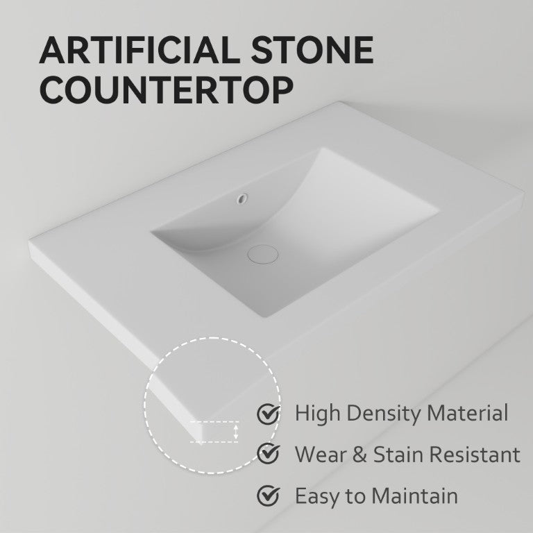 English Elm 30 Inch Vitreous Ceramic Bathroom Sink Ultra Thin Rim Rectangle Vanity Basin White B2775P510709
