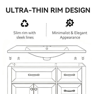 English Elm 30 Inch Vitreous Ceramic Bathroom Sink Ultra Thin Rim Rectangle Vanity Basin White B2775P510709
