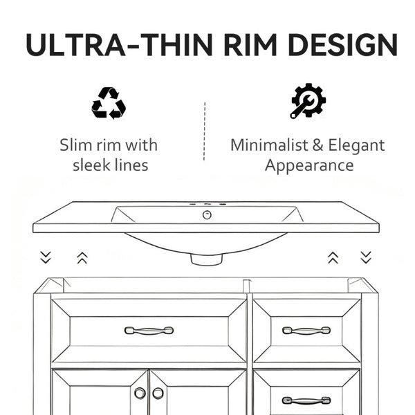 English Elm 30 Inch Vitreous Ceramic Bathroom Sink Ultra Thin Rim Rectangle Vanity Basin White B2775P510709