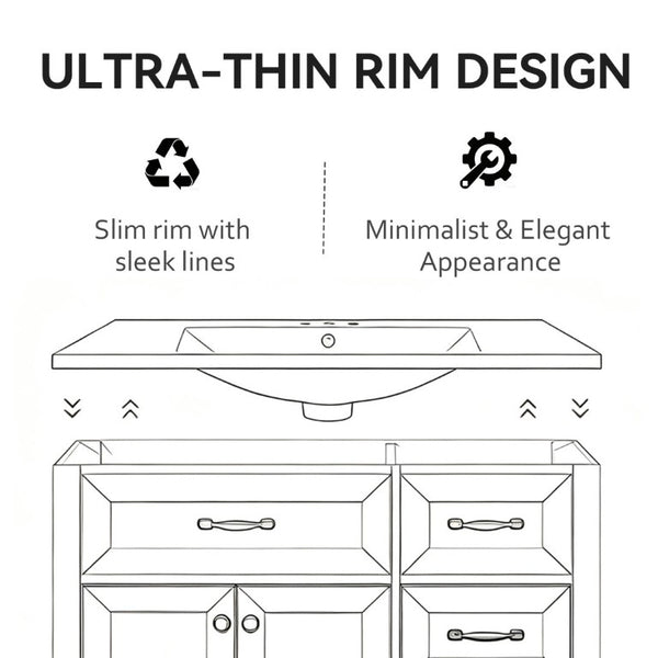 English Elm 36 Inch Vitreous Ceramic Bathroom Sink Ultra Thin Rim Modern Vanity Basin White B2775P510710