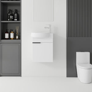 English Elm 16 Inch Wall Mounted Floating Vanity with Integrated Ceramic Sink and Soft Close Cabinet White B2775P510737