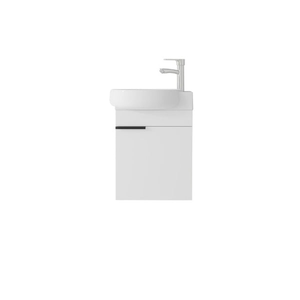 English Elm 16 Inch Wall Mounted Floating Vanity with Integrated Ceramic Sink and Soft Close Cabinet White B2775P510737