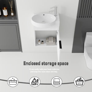 English Elm 16 Inch Wall Mounted Floating Vanity with Integrated Ceramic Sink and Soft Close Cabinet White B2775P510737