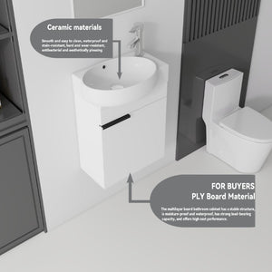English Elm 16 Inch Wall Mounted Floating Vanity with Integrated Ceramic Sink and Soft Close Cabinet White B2775P510737