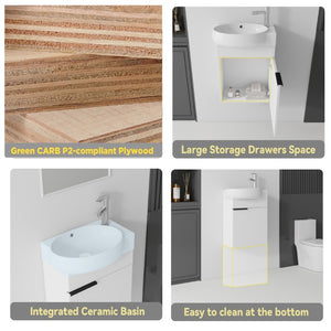 English Elm 16 Inch Wall Mounted Floating Vanity with Integrated Ceramic Sink and Soft Close Cabinet White B2775P510737