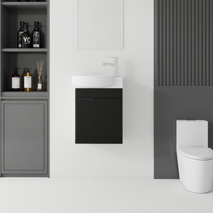 English Elm 16 Inch Wall Mounted Floating Vanity with Integrated Ceramic Sink and Soft Close Cabinet Black B2775P510738