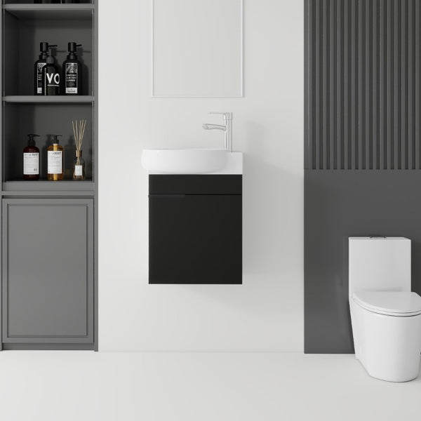 English Elm 16 Inch Wall Mounted Floating Vanity with Integrated Ceramic Sink and Soft Close Cabinet Black B2775P510738