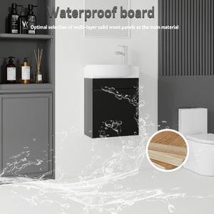 English Elm 16 Inch Wall Mounted Floating Vanity with Integrated Ceramic Sink and Soft Close Cabinet Black B2775P510738