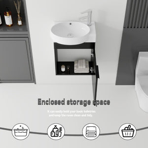 English Elm 16 Inch Wall Mounted Floating Vanity with Integrated Ceramic Sink and Soft Close Cabinet Black B2775P510738