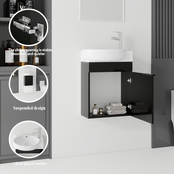 English Elm 16 Inch Wall Mounted Floating Vanity with Integrated Ceramic Sink and Soft Close Cabinet Black B2775P510738