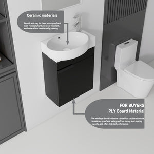 English Elm 16 Inch Wall Mounted Floating Vanity with Integrated Ceramic Sink and Soft Close Cabinet Black B2775P510738