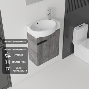 English Elm 16 Inch Wall Mounted Floating Vanity with Integrated Ceramic Sink and Soft Close Cabinet Grey B2775P510739