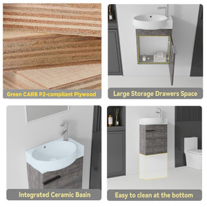 English Elm 16 Inch Wall Mounted Floating Vanity with Integrated Ceramic Sink and Soft Close Cabinet Grey B2775P510739