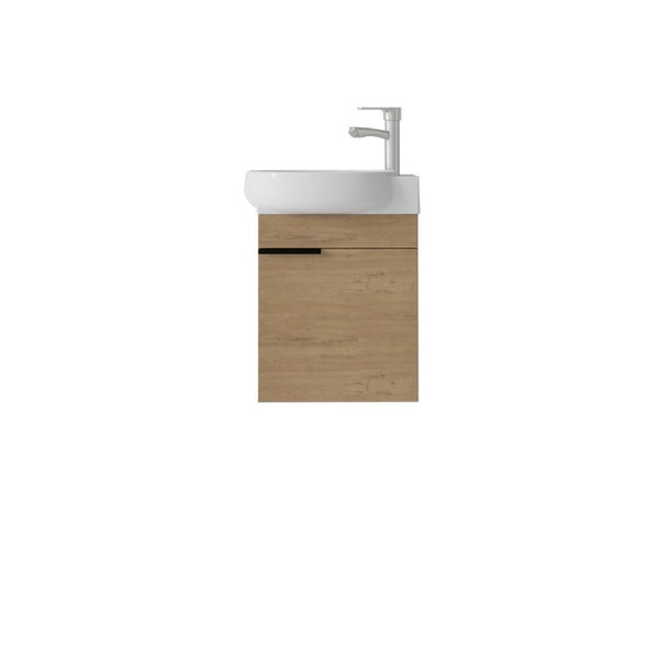 English Elm 16 Inch Wall Mounted Floating Vanity with Integrated Ceramic Sink and Soft Close Cabinet Oak B2775P510740
