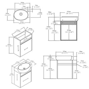 English Elm 16 Inch Wall Mounted Floating Vanity with Integrated Ceramic Sink and Soft Close Cabinet Oak B2775P510740