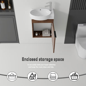 English Elm 16 Inch Wall Mounted Floating Vanity with Integrated Ceramic Sink and Soft Close Cabinet Brown B2775P510741