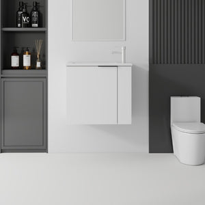 English Elm 22 Inch Floating Wall Mounted Bathroom Vanity with Ceramic Sink and Soft Close Cabinet White B2775P510742