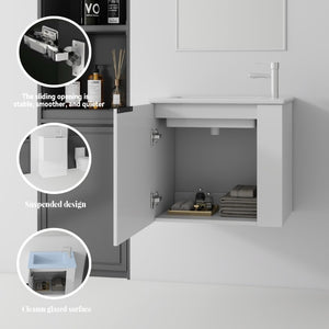 English Elm 22 Inch Floating Wall Mounted Bathroom Vanity with Ceramic Sink and Soft Close Cabinet White B2775P510742