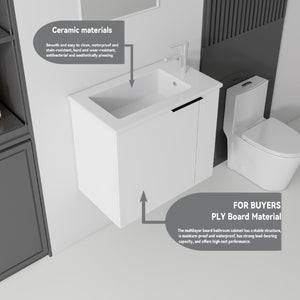 English Elm 22 Inch Floating Wall Mounted Bathroom Vanity with Ceramic Sink and Soft Close Cabinet White B2775P510742