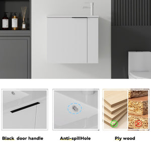 English Elm 22 Inch Floating Wall Mounted Bathroom Vanity with Ceramic Sink and Soft Close Cabinet White B2775P510742