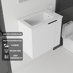 English Elm 22 Inch Floating Wall Mounted Bathroom Vanity with Ceramic Sink and Soft Close Cabinet White B2775P510742