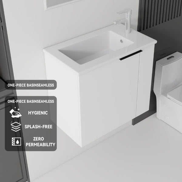 English Elm 22 Inch Floating Wall Mounted Bathroom Vanity with Ceramic Sink and Soft Close Cabinet White B2775P510742