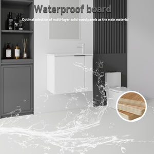 English Elm 22 Inch Floating Wall Mounted Bathroom Vanity with Ceramic Sink and Soft Close Cabinet White B2775P510742