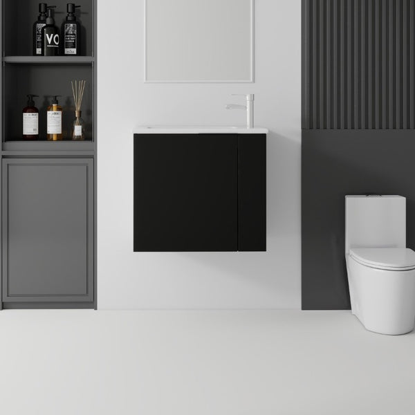 English Elm 22 Inch Floating Wall Mounted Bathroom Vanity with Ceramic Sink and Soft Close Cabinet Black B2775P510743