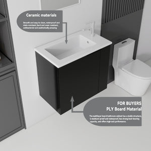 English Elm 22 Inch Floating Wall Mounted Bathroom Vanity with Ceramic Sink and Soft Close Cabinet Black B2775P510743