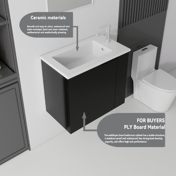 English Elm 22 Inch Floating Wall Mounted Bathroom Vanity with Ceramic Sink and Soft Close Cabinet Black B2775P510743