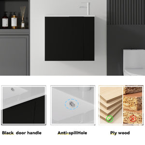 English Elm 22 Inch Floating Wall Mounted Bathroom Vanity with Ceramic Sink and Soft Close Cabinet Black B2775P510743
