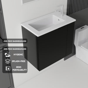English Elm 22 Inch Floating Wall Mounted Bathroom Vanity with Ceramic Sink and Soft Close Cabinet Black B2775P510743