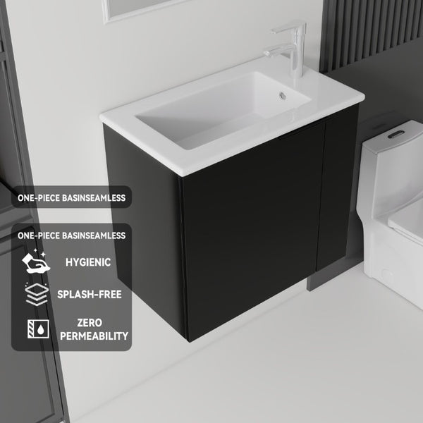 English Elm 22 Inch Floating Wall Mounted Bathroom Vanity with Ceramic Sink and Soft Close Cabinet Black B2775P510743