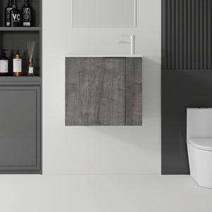English Elm 22 Inch Floating Wall Mounted Bathroom Vanity with Ceramic Sink and Soft Close Cabinet Grey B2775P510744