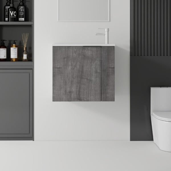 English Elm 22 Inch Floating Wall Mounted Bathroom Vanity with Ceramic Sink and Soft Close Cabinet Grey B2775P510744