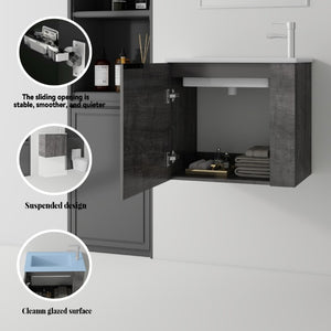 English Elm 22 Inch Floating Wall Mounted Bathroom Vanity with Ceramic Sink and Soft Close Cabinet Grey B2775P510744