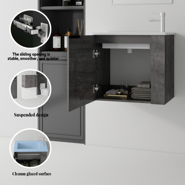 English Elm 22 Inch Floating Wall Mounted Bathroom Vanity with Ceramic Sink and Soft Close Cabinet Grey B2775P510744