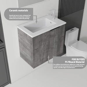 English Elm 22 Inch Floating Wall Mounted Bathroom Vanity with Ceramic Sink and Soft Close Cabinet Grey B2775P510744