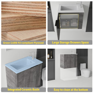 English Elm 22 Inch Floating Wall Mounted Bathroom Vanity with Ceramic Sink and Soft Close Cabinet Grey B2775P510744