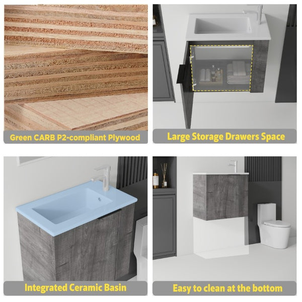 English Elm 22 Inch Floating Wall Mounted Bathroom Vanity with Ceramic Sink and Soft Close Cabinet Grey B2775P510744
