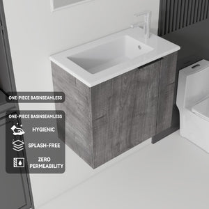 English Elm 22 Inch Floating Wall Mounted Bathroom Vanity with Ceramic Sink and Soft Close Cabinet Grey B2775P510744