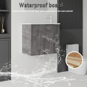 English Elm 22 Inch Floating Wall Mounted Bathroom Vanity with Ceramic Sink and Soft Close Cabinet Grey B2775P510744