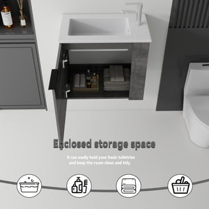 English Elm 22 Inch Floating Wall Mounted Bathroom Vanity with Ceramic Sink and Soft Close Cabinet Grey B2775P510744