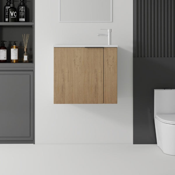 English Elm 22 Inch Floating Wall Mounted Bathroom Vanity with Ceramic Sink and Soft Close Cabinet Oak B2775P510745
