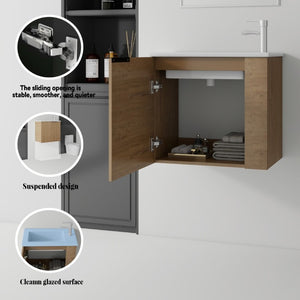 English Elm 22 Inch Floating Wall Mounted Bathroom Vanity with Ceramic Sink and Soft Close Cabinet Oak B2775P510745