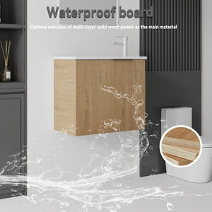 English Elm 22 Inch Floating Wall Mounted Bathroom Vanity with Ceramic Sink and Soft Close Cabinet Oak B2775P510745